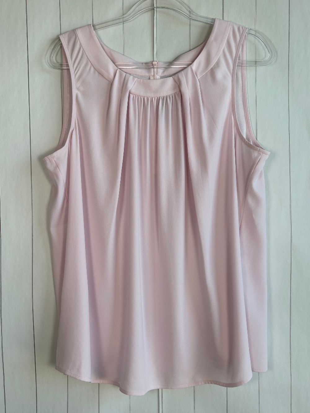 St. John size XL sleeveless blouse top pink pleated satin side slits see through
